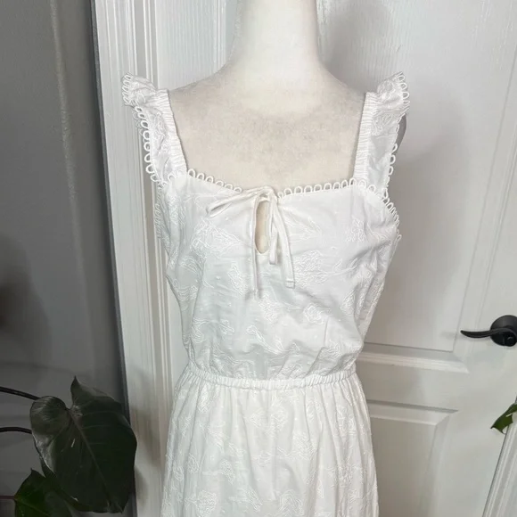 White Cotton Embroidered Eyelet Sundress | Knee Length | Like New small - Picture 2 of 13
